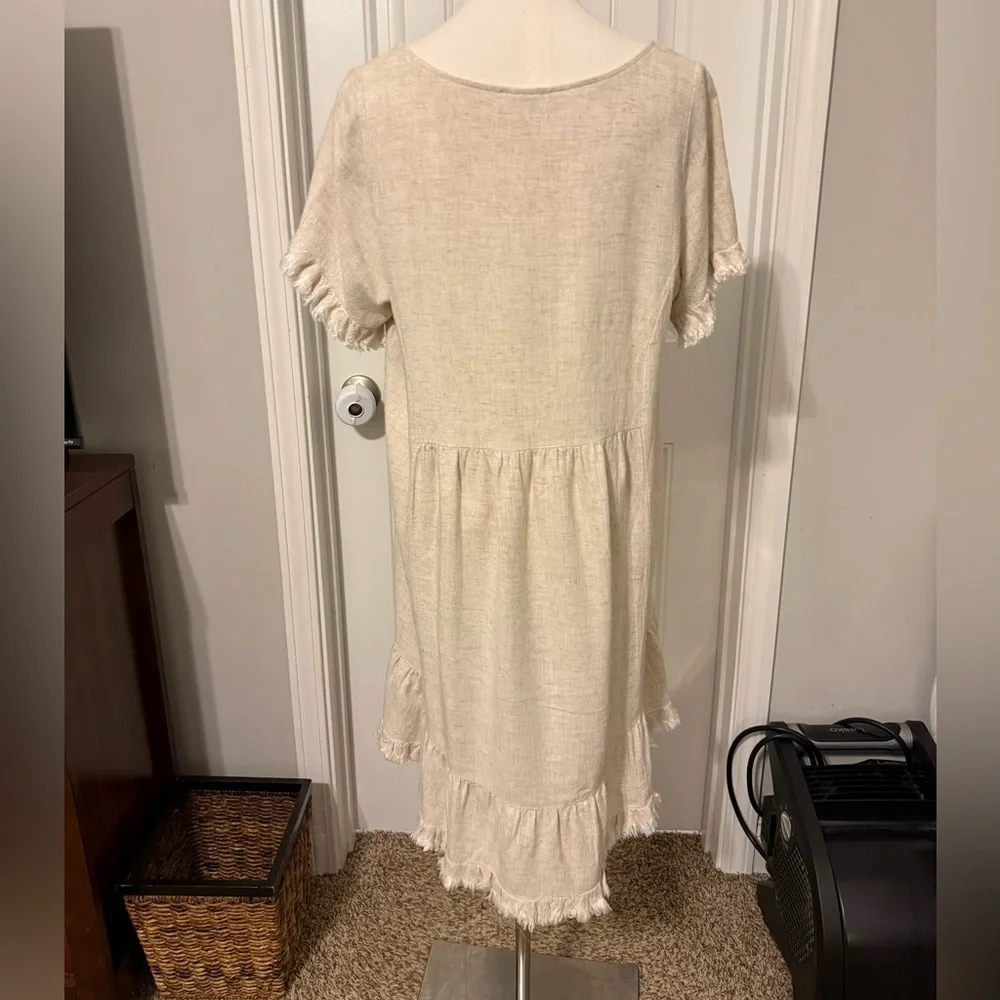 Umgee Linen Short Sleeve Dress with Fringe Details - Picture 7 of 14